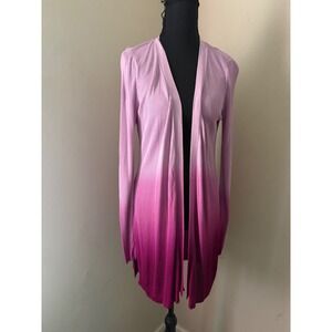 White House Black Market Ombre Ribbed Long Sleeve Open Front Cardigan Pink M